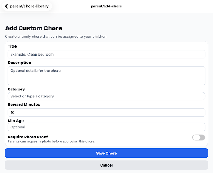 Add Custom Chore